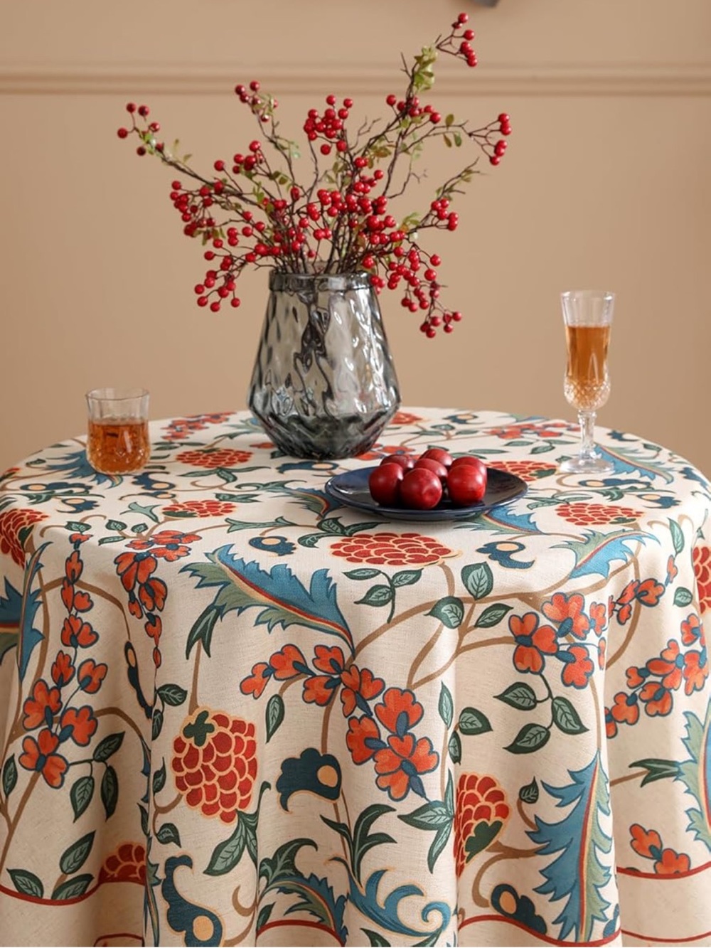 NEW Round Tablecloth Patdrea Designer Linen blend Botanical Print 55x 55